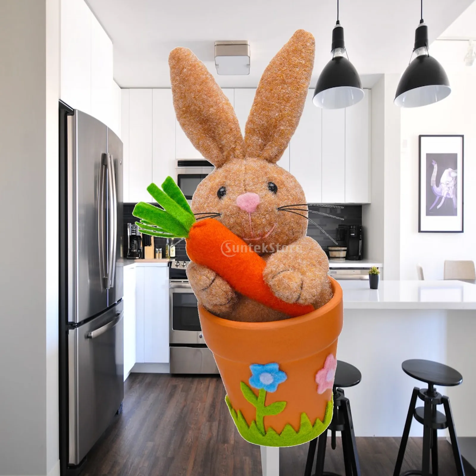 Easter Bunny Decoration Easter Decor Decorative Flowerpot Rabbit Figurine Animal Sculpture for Desk Bookshelf Indoor Cabinet