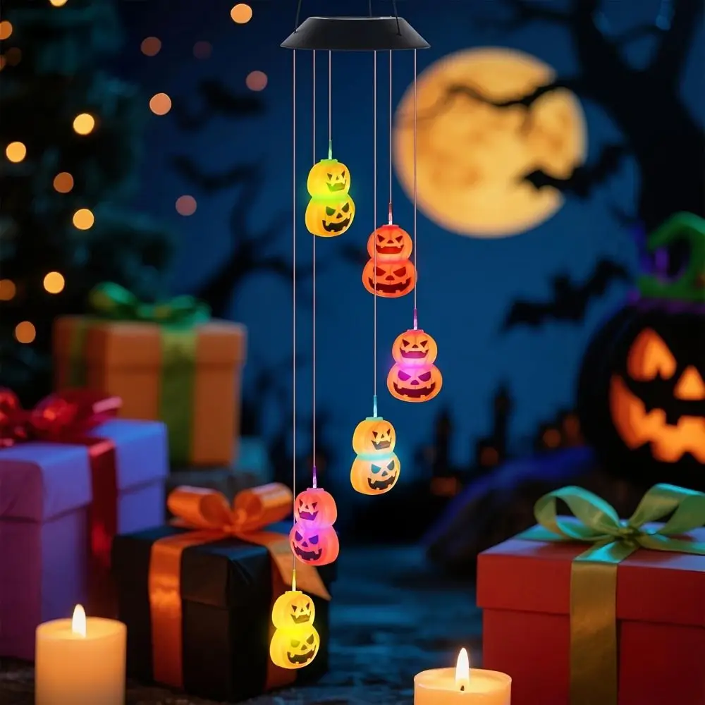 Creative Halloween LED Pumpkin Wind Chime Pumpkin Shaped Waterproof Solar Wind Chime Lamp Solar Powered Durable