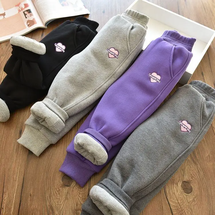 

Брюки для маленьких девочек, утепленные детские штаны для бега с вышивкой, новые зимние штаны для маленьких девочек с эластичной резинкой на талии, уличные штаны