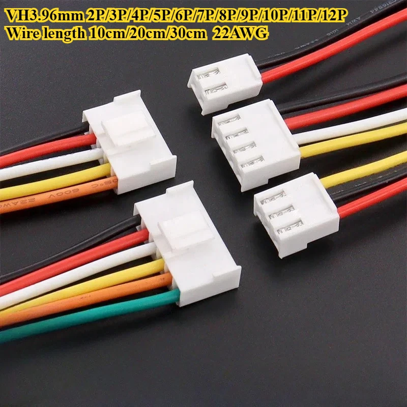 10Pcs VH 3.96mm Single Head 2P/3P/4P/5P/6P/7P/8P/9P/10P/11P/12P Terminal Wire Length 10/20/30cm 22AWG Electronic Wire Connector