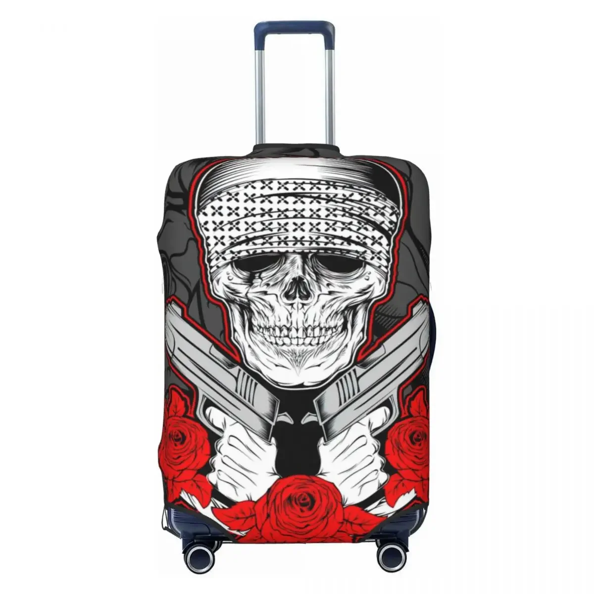 Skull Mafia,gengster Wearing Bandana With Gun An Roses Luggage Protective Dust Covers Elastic Waterproof Suitcase Cover Travel