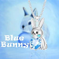 Exquisite Heart Shape Blue Crystal Rabbit Pendant Necklace for Women Fashion Girl Cartoon Bunny Animal Jewelry Unique Birth Gift