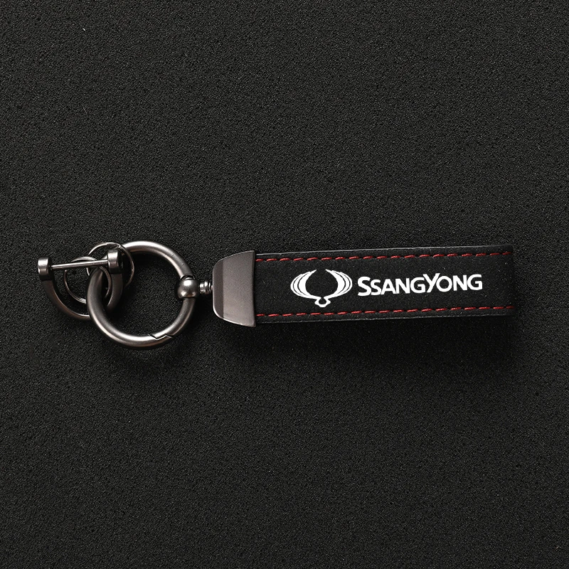 Suede Metal Buckle Car Keychain Business Gift with Logo keyring For Ssangyong Actyon Sport Korando Rexton Kyron 06