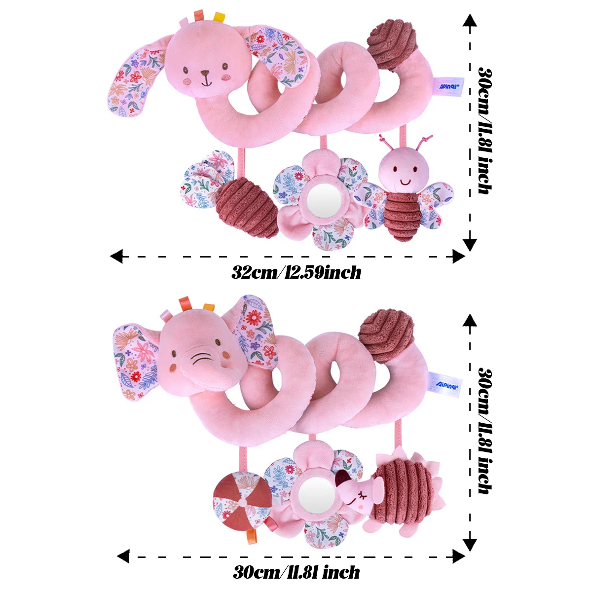 Zabawki sensoryczne do fotelika samochodowego dla niemowląt, wiszące akcesoria do wózka z lusterkiem, piszczelkiem i grzechotkami, idealne prezenty na Boże Narodzenie.