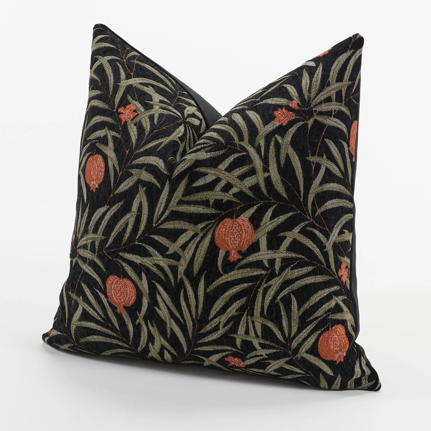 Chenille Textured Jacquard Pillow Cover Black Pomegranate Tree Vintage Natural Woven Cushion Cover for Boho Home Decor Sofa Bed
