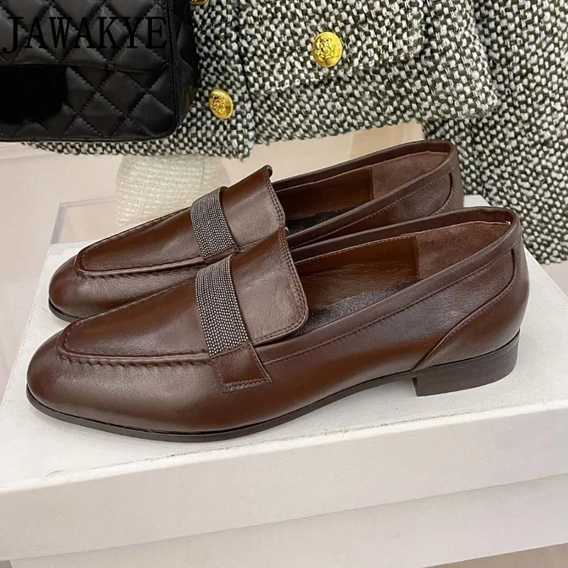 

Brown Leather Shoes British Retro Flat Heels Oxfords Office Ladies’ Professional Shoes Designer Brand Women's Loafers