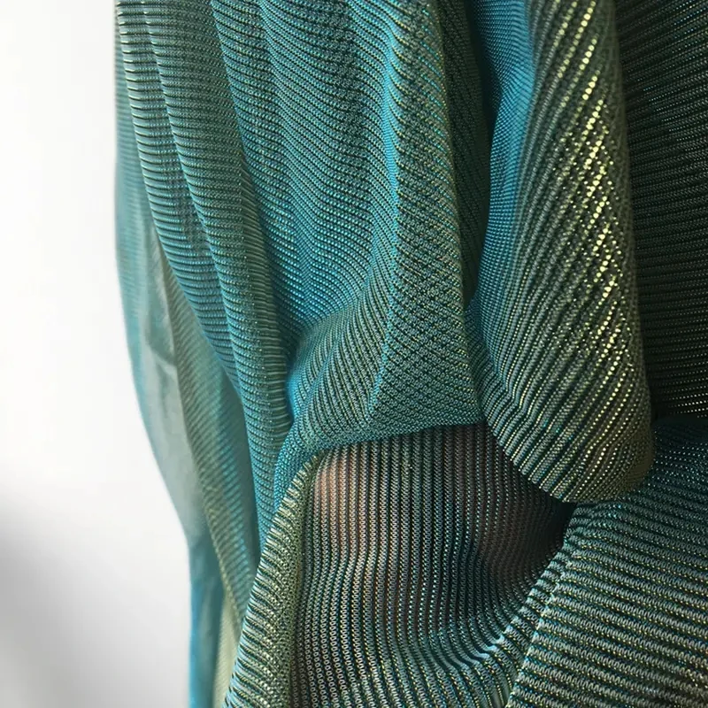 Dreamy Laser Gradient Yellow Green Blue Mesh Fabric Color-changing Perspective Dress Creative Stage Reflective Fabric