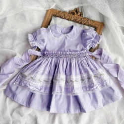 2024 Spanish Kids Girl Summer Kids Luxury Boutique Design Lolita Dress Infant Birthday Purple Vestidos Children Lace Ball Gown