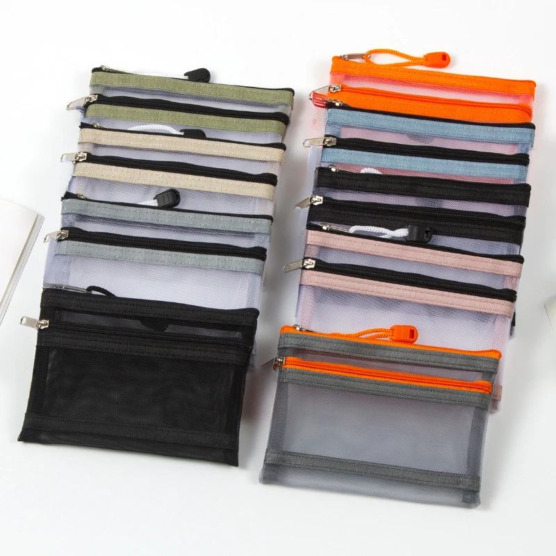 Double Layer Zipper Coin Bag Nylon Mesh Lipstick Key Earphone Organizer Holder Bus Bank ID Credit Cards Pouch Case Storage
