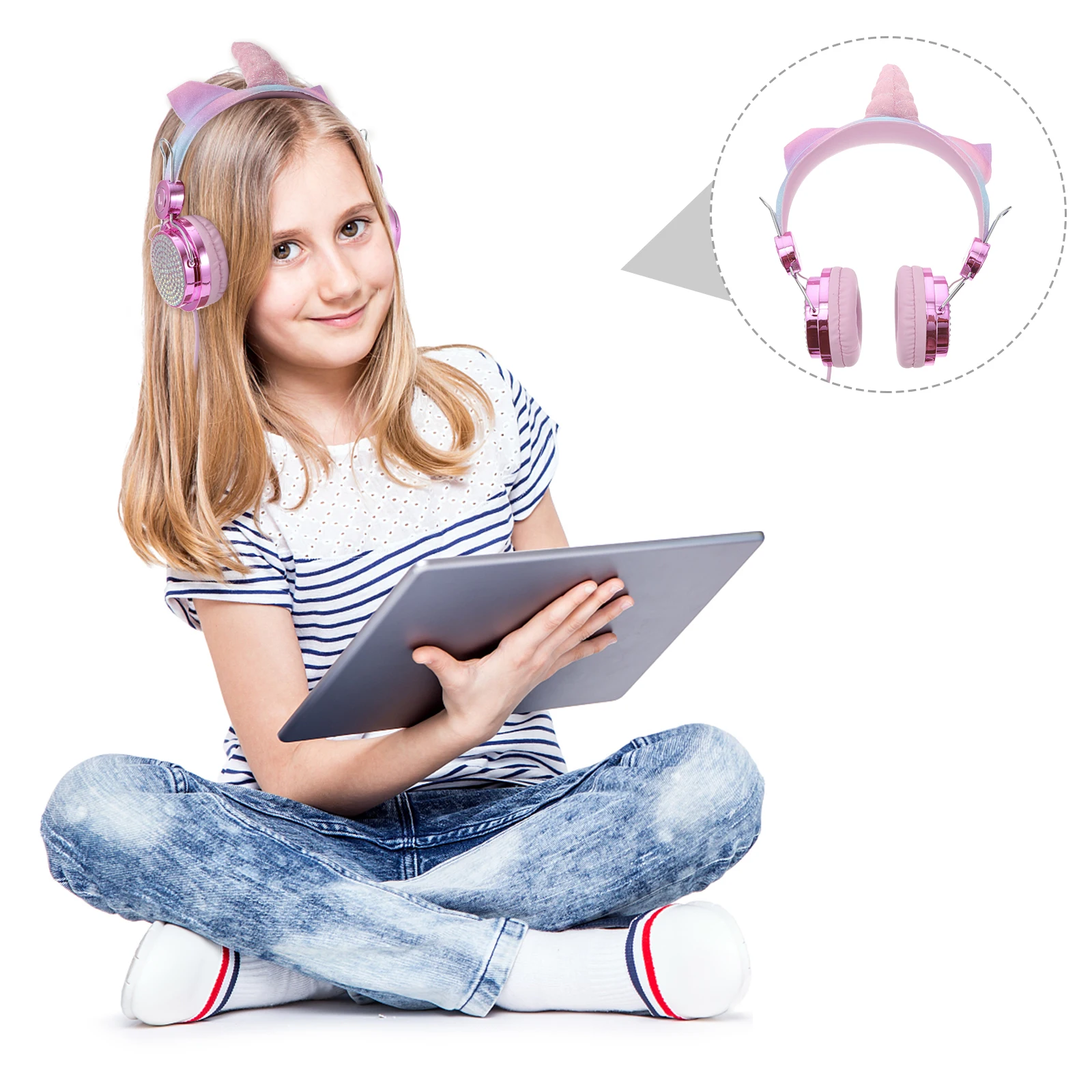 

Unicorn Shape s Headset Rhinestone Glitter Headphones Travel Songs Videos Earphones For Boys Girls Over
