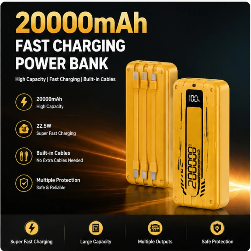 

20000 MAh Built-in Four Wire Cool Mech Style Power Bank with Large Capacity and Super Fast Charging Mobile Power Bank