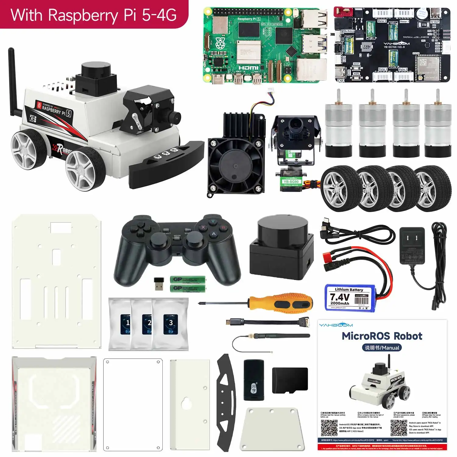 Raspberry Pi 5 ROS2 Robot Car Kit with TOF Lidar