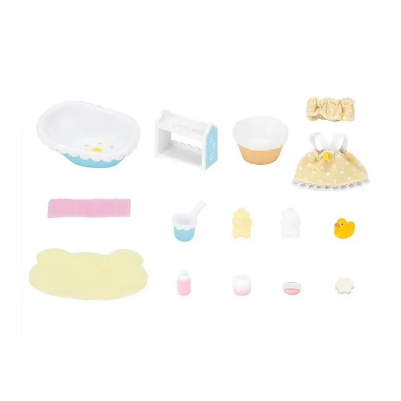 Sylvanian Families oryginalne akcesoria ubrania zestaw do kąpieli dla dzieci akcesoria meblowe do domku dla lalek dziewczyny bawią się zabawkami domowymi