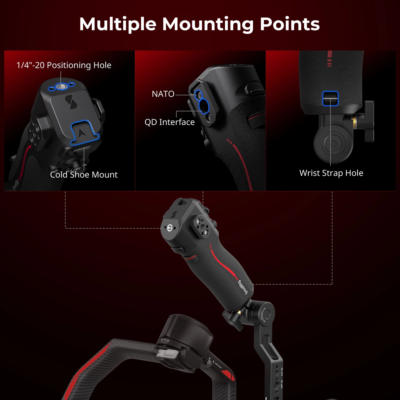 مقبض حبال التحكم في التركيز الصغير لـ DJI RS 2، RS 3 Pro، RS 4، RS 4 Pro مع التحكم في المصراع، التسجيل، تشغيل عصا التحكم
