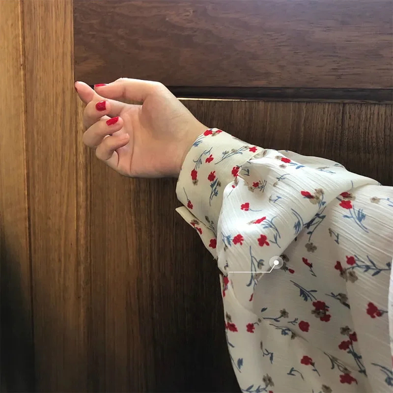 ブラウス女性のエレガントな花オルvネックシックな秋のレディース服トップ長袖素敵なシンプルな甘い人気レディースblusas