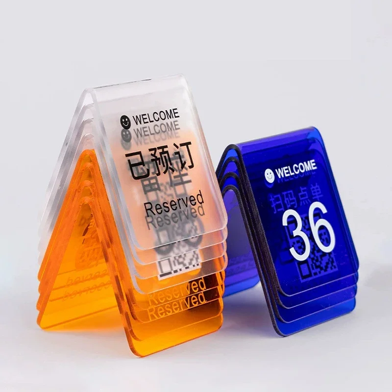 Custom Acrylic Table Number Sign Double-Sided UV Printed QR Code Sign Desktop Scan QR Code to Order Display Board for Restaurant