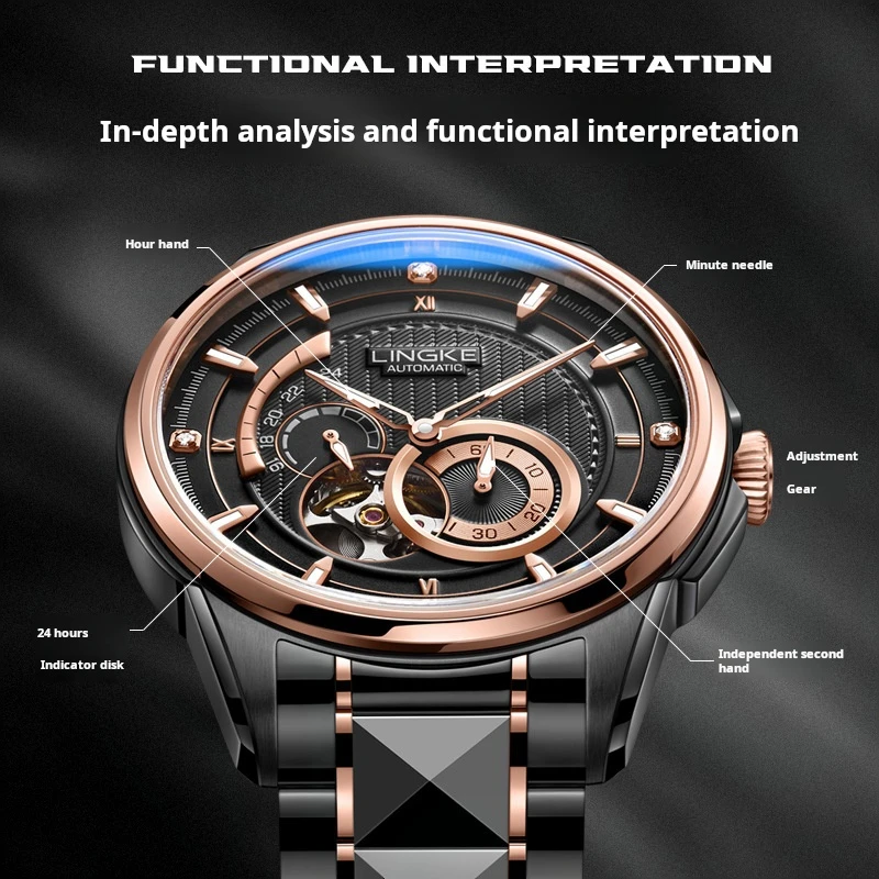 LINGKE nuevo reloj mecánico Tourbillon de lujo de alta gama para hombres relojes de esqueleto automáticos impermeables de acero inoxidable para hombres
