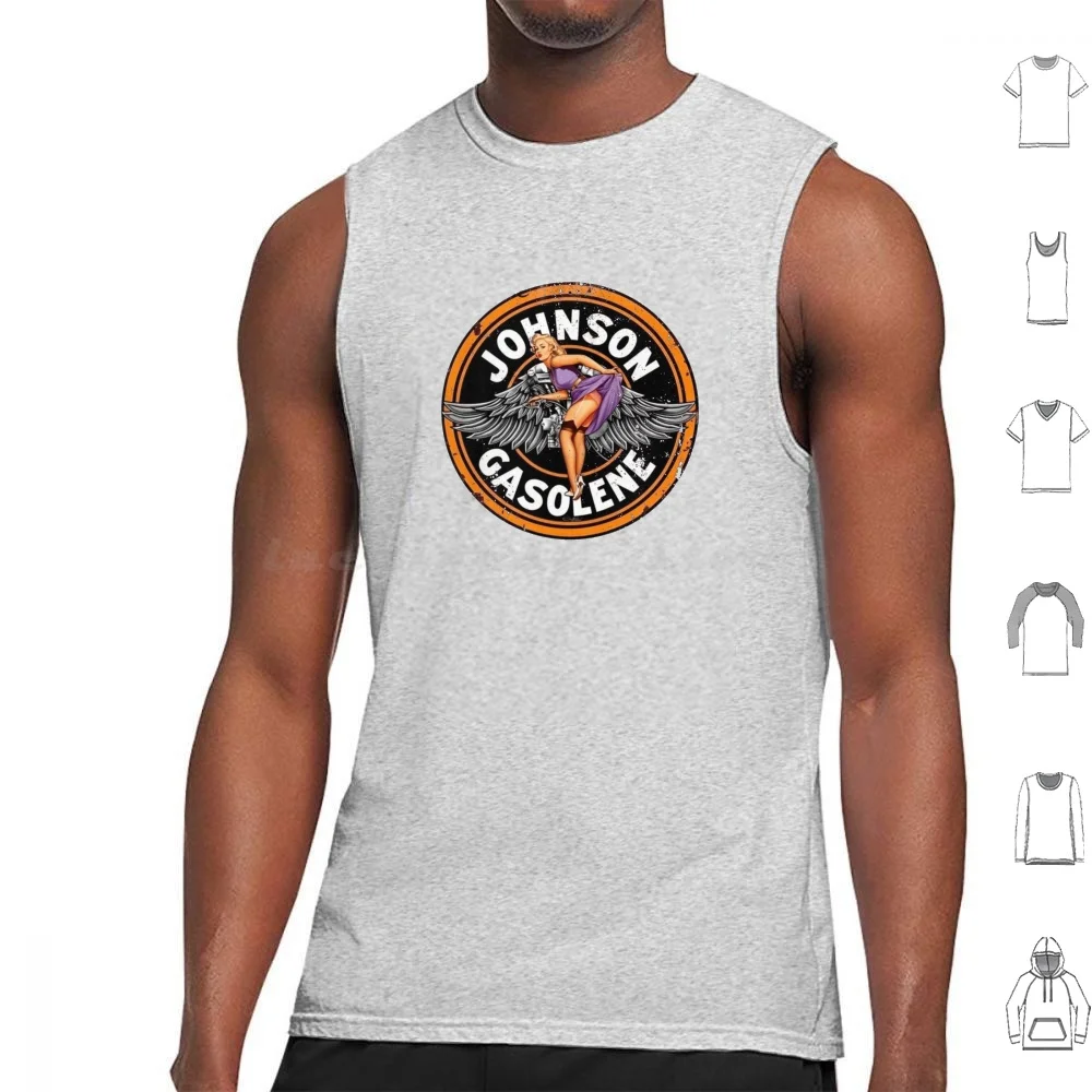 Johnson Gasoline Tank Tops Vest Sleeveless Johnson Gasoline Motor Oil Up Signal Sign License Plate Petrolhead Motorsport