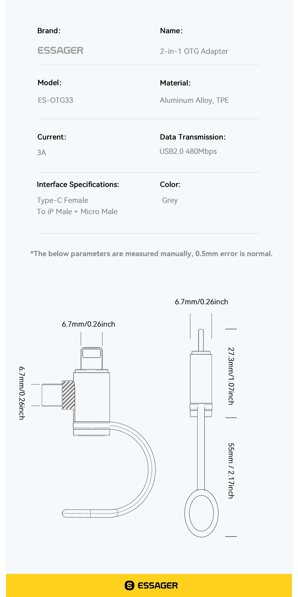 Essager Type C to Lighting  Micro Adapter 3A Fast Charging Type-C Female To Lightning Micro Male Connector For iPhone 14 Huawei