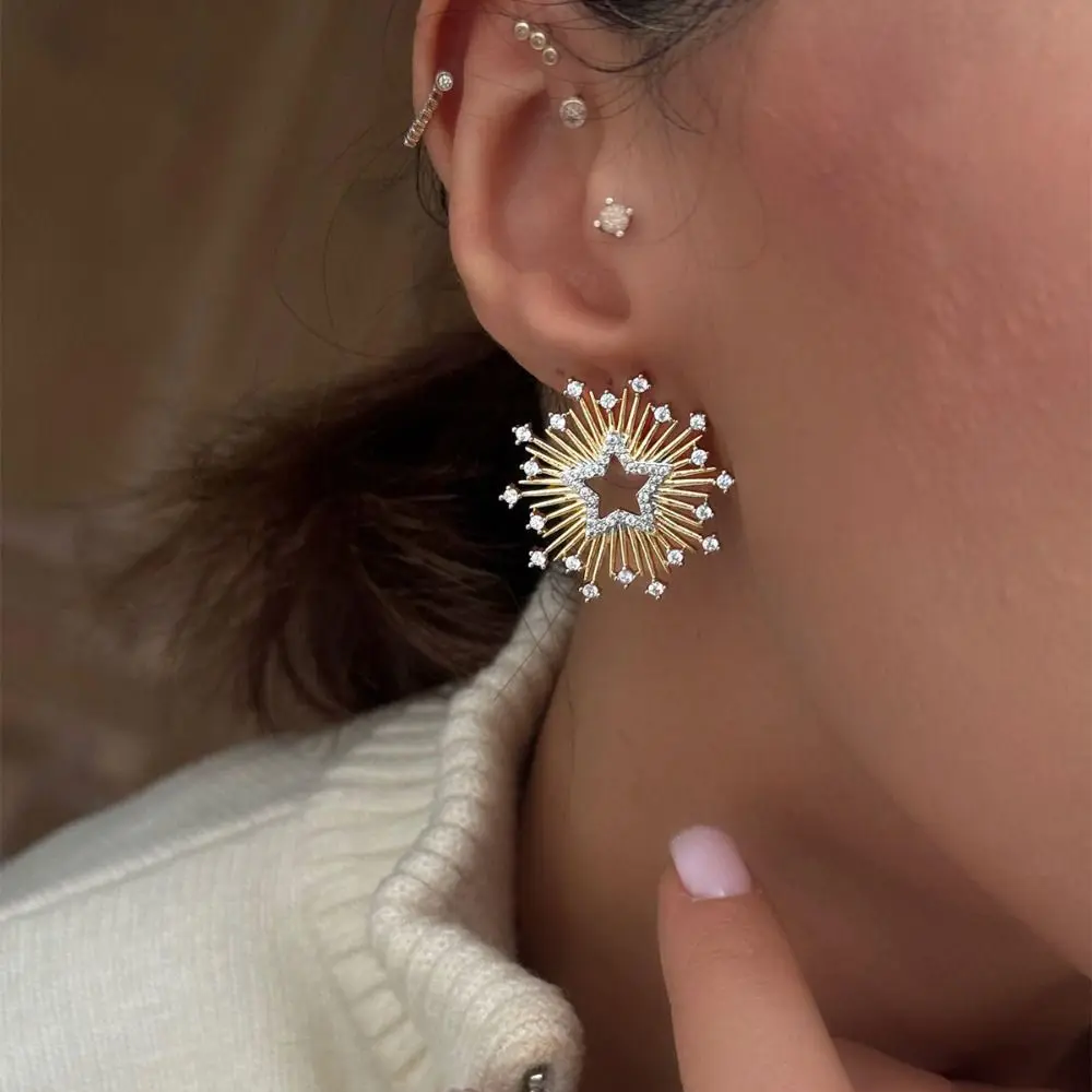 

Luxury Zircon Rhinestone Stud Earrings Sun Vintage Star Earrings Delicate Exaggerated Heart Earring Lady Girls