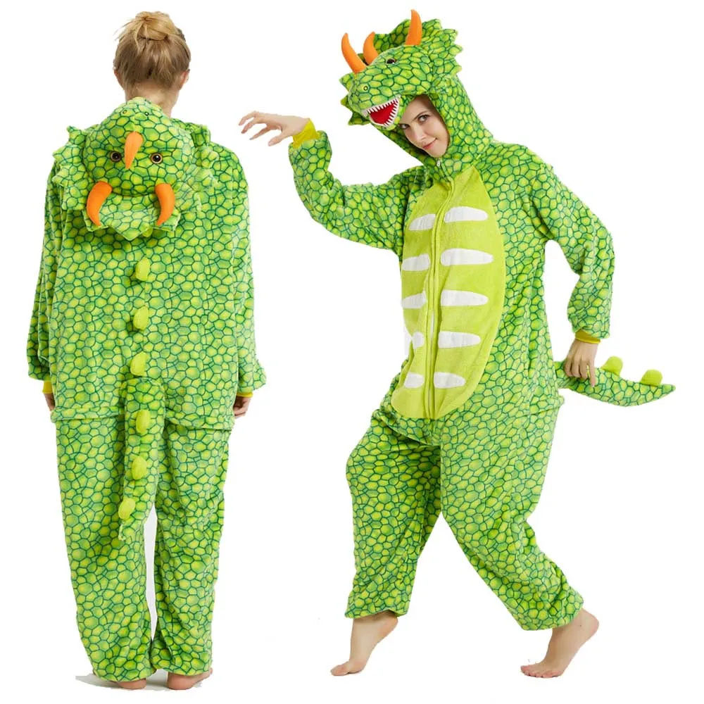 Dinosaur Kigurumis Onesies Animal Cartoon Adult Kigurumi Pajamas Men's Bodysuits One Piece Hooded Jumpsuits Overalls Sleepwear