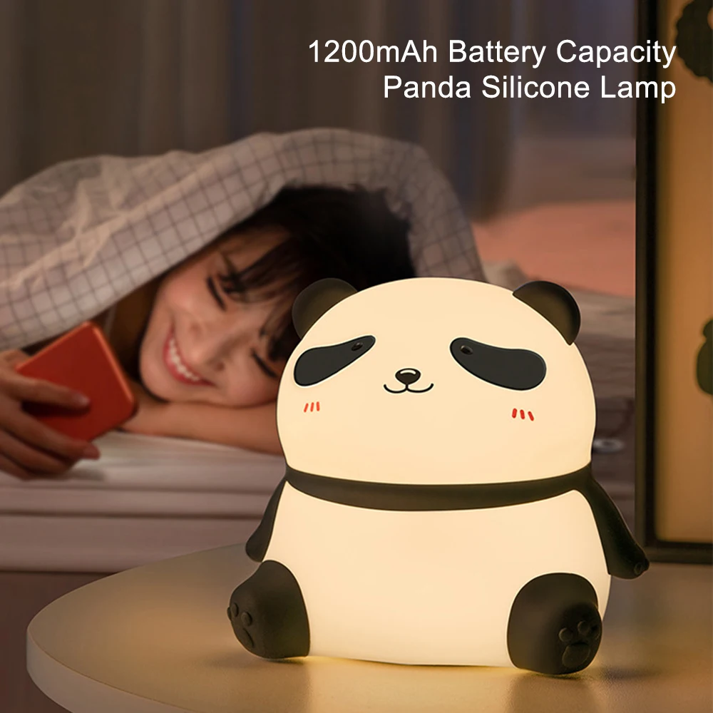 Warm White Lights Electric Panda Silicone Lamp Rechargeable Cartoon Sleeping Lamp For Home Bedroom Portable Baby Light