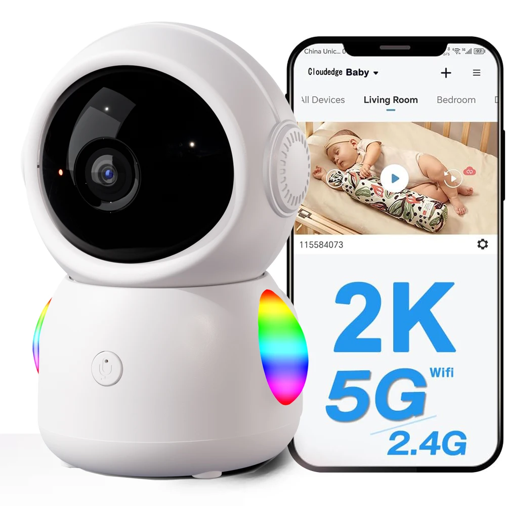 

2K 5G UHD CloudEdge APP WIFI PTZ IP Camera Crying Temperature Monitoring Lullaby Baby Camera Intercom Babysistter Nanny Cam