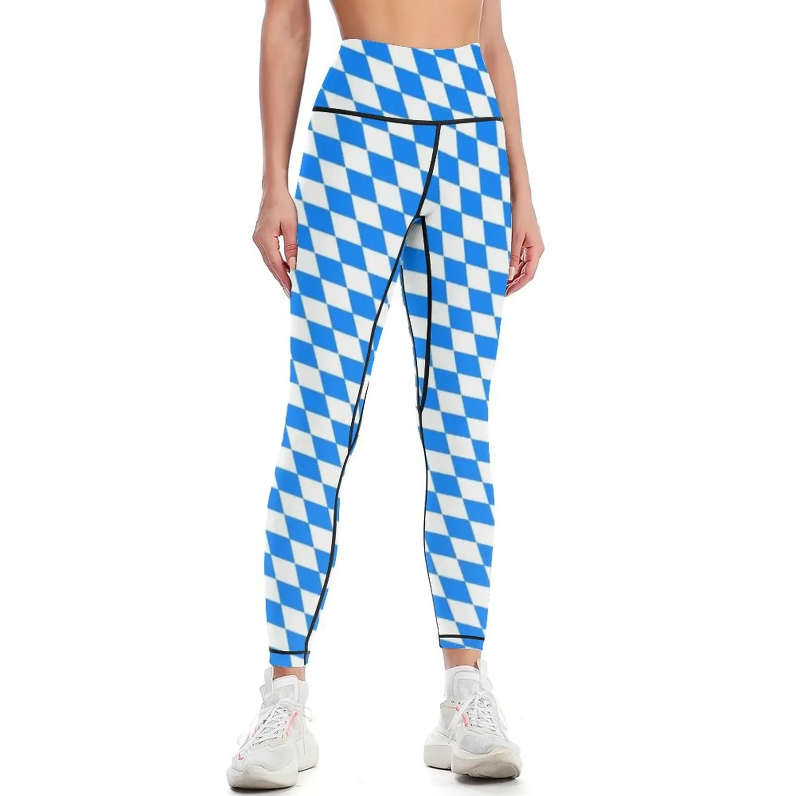 

Bavarian Blue and White Diamond Flag Pattern Leggings workout clothes for active wear gym womans Womens Leggings
