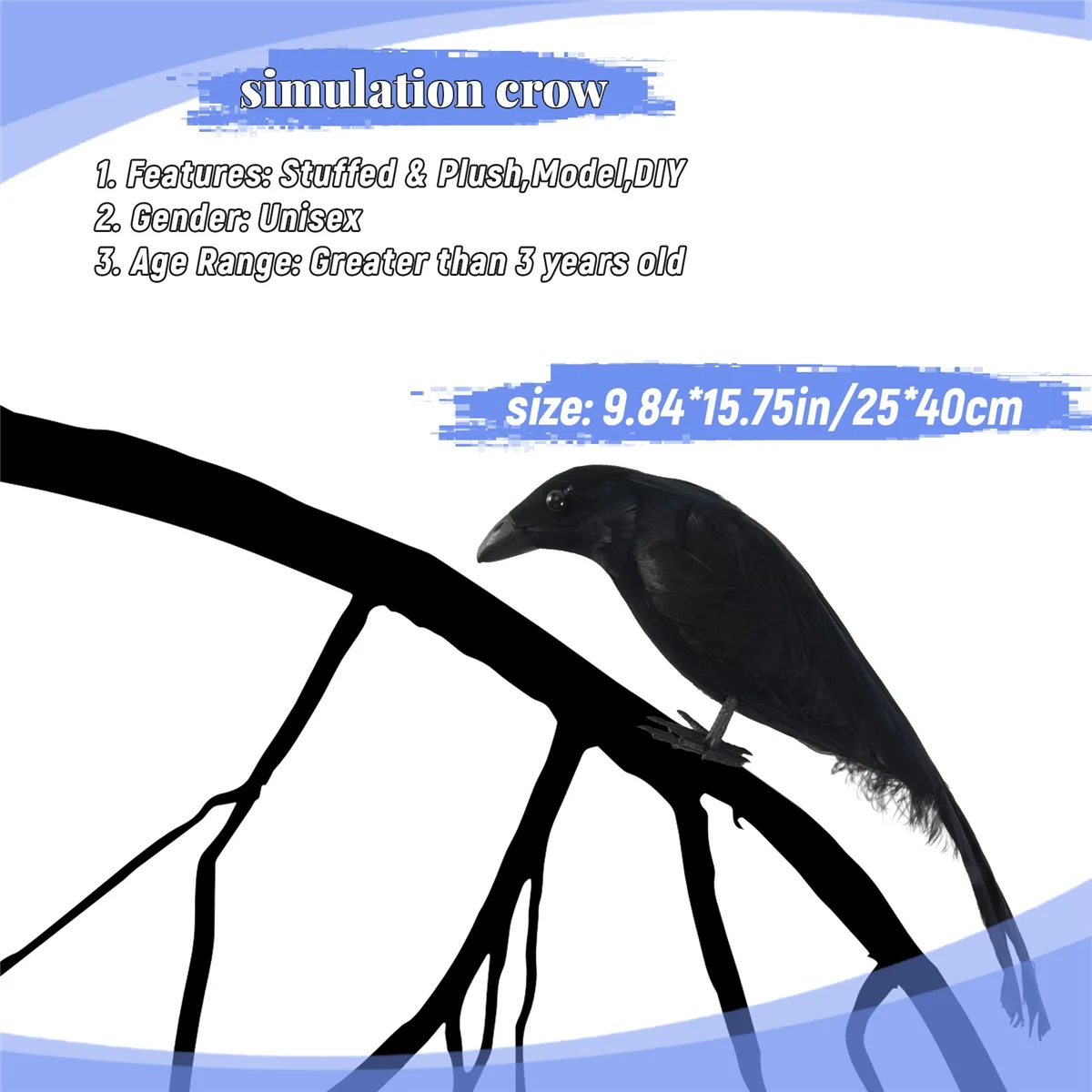 

Halloween prop feathers Crow bird large 25x40cm spreading wings Black Crow toy model toy,Performance prop Rare
