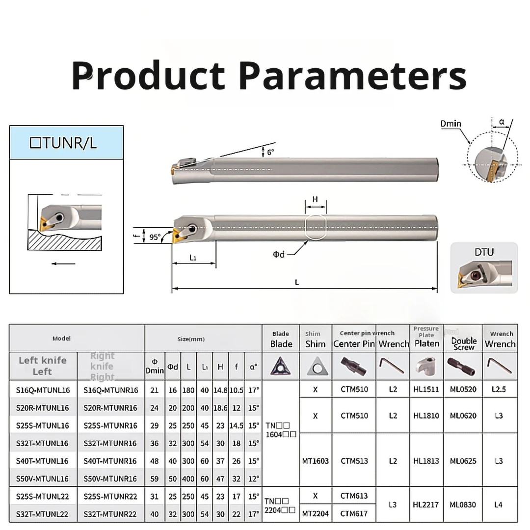 MTUNR White Spring Steel Internal Tools Holder S16Q-MTUNR16 S20R-MTUNR16 S25S-MTUNR16 S32T-MTUNR16 S16Q S20R S25S S32T MTUNR16