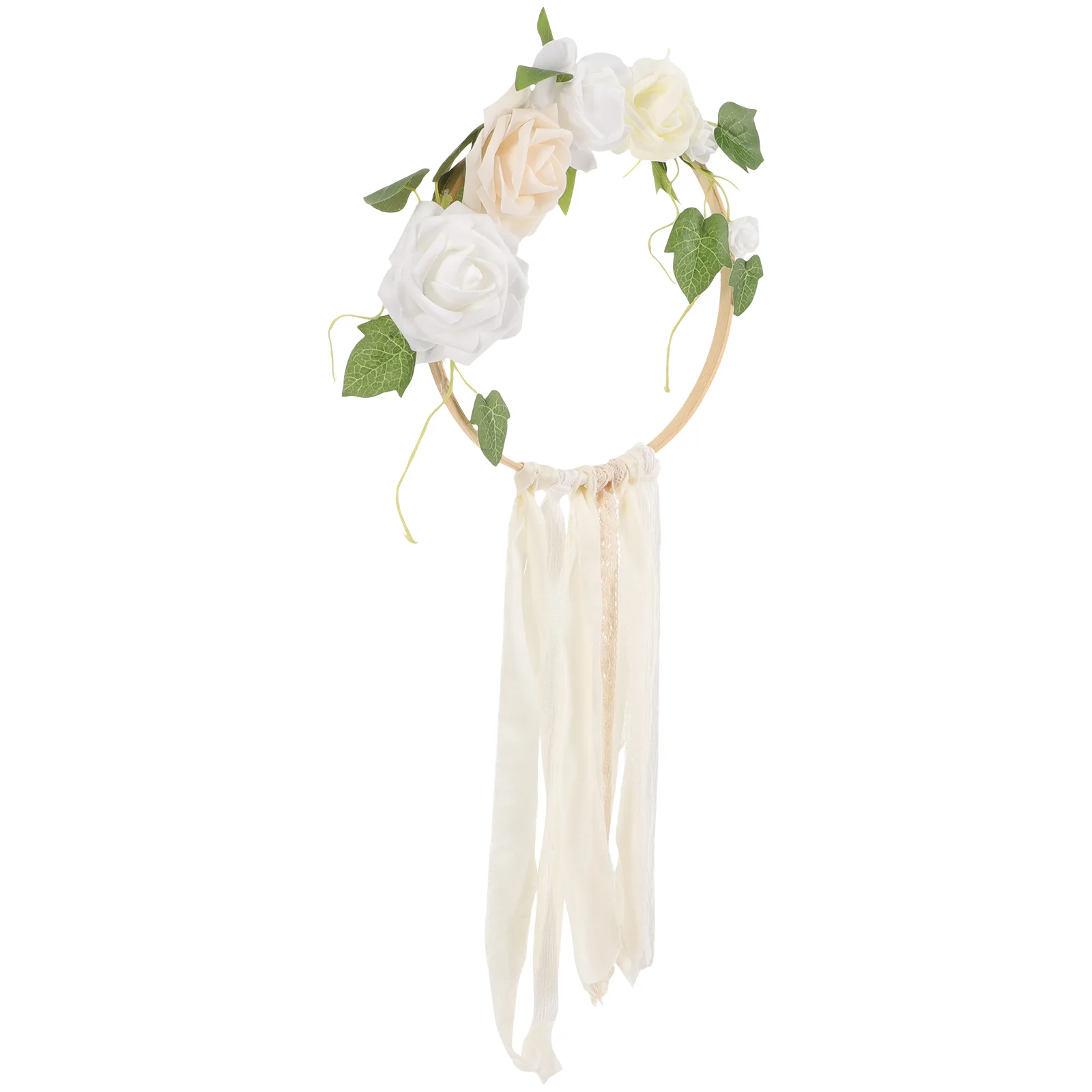 

Artificial Flower Wreath White Round Garland Home Decor Wall Hanging Indoor Spring Bedroom Living Room Dorm Office Elegant
