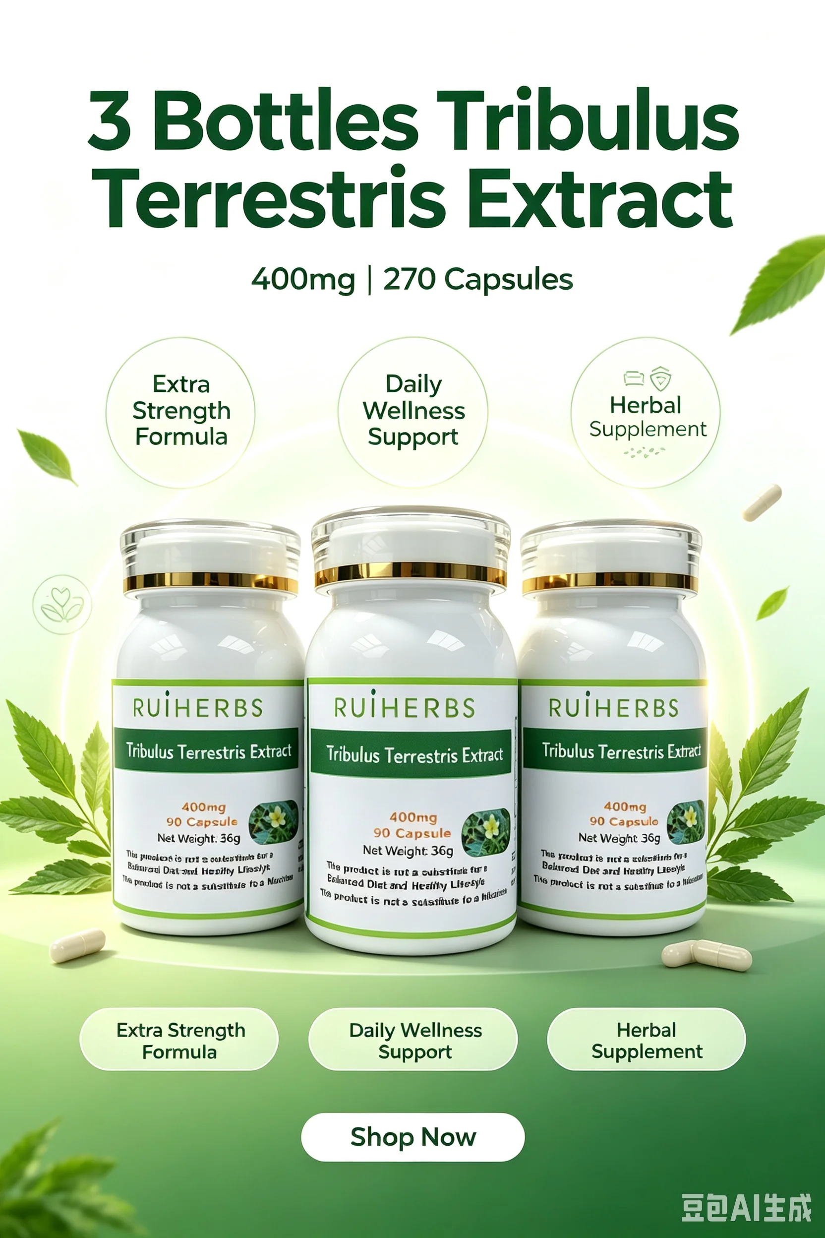 3Bottle Tribulus Terrestris Extract 400mg, 270 Capsules