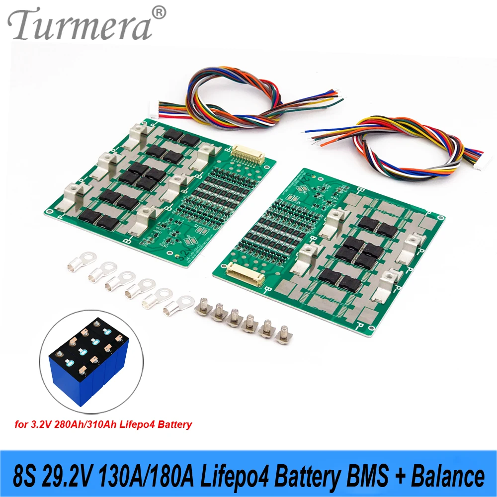 

Turmera 8S 24V 29.2V 130A 180A BMS Balance Lifepo4 Battery Protect Board for 3.2V 100Ah 200Ah 280Ah 320Ah Lifepo4 Batteries Use