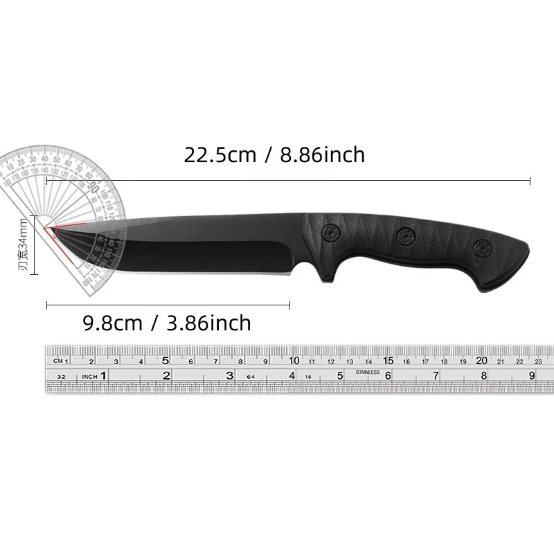 Aço inoxidável exterior Straight Knife, Tactical K bainha, Camping sobrevivência faca, apito bússola, lanterna Faca