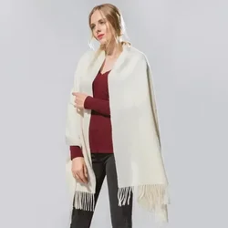 Luxury Brand White Color Pure Colour Cashmere Women Scarf Winter Warm Shawl Wraps Hijab Long Soft Female Foulard Fashion Scarves