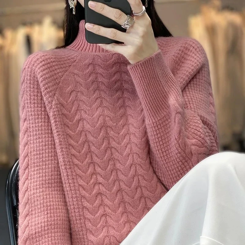 Fashion Cashmere Turtleneck Sweater Women 2024 New Autumn Winter Pullover Jumper Pull Femme Streetwear Casual Knitted Sweater