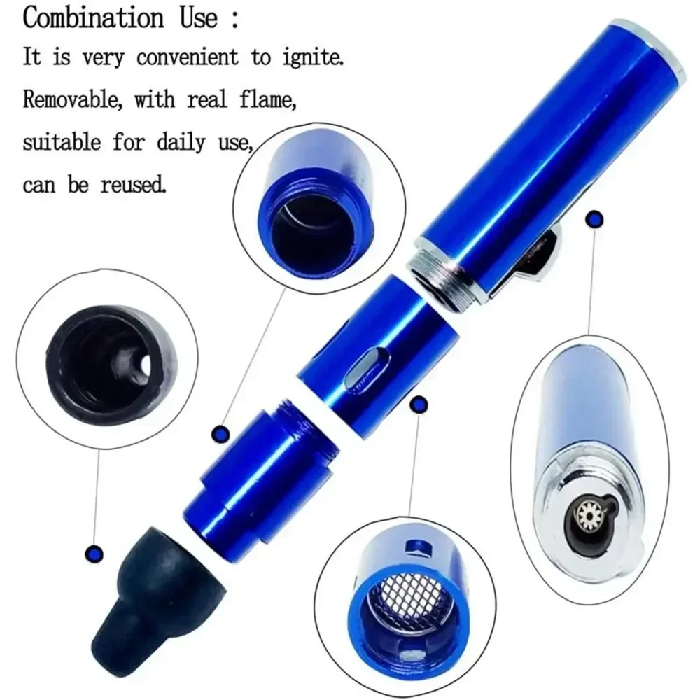 2025 New Lighters Long Portable Metal All in One Pipe Built-in Detachable Inflatable Windproof Lighter