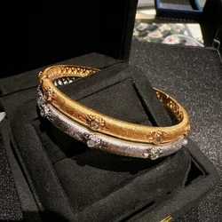 Shiny zircon sunflowers silver color Brushed bracelet for women vintage accessory