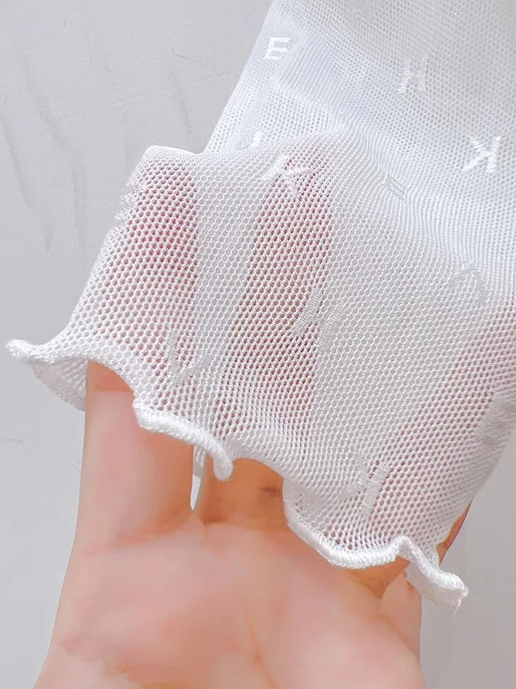 Biała koronkowa bazowa koszulka damska na lato, ochrona przed słońcem, siateczkowa bielizna, top.