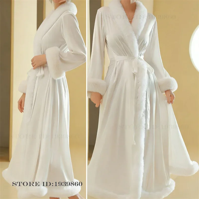 

Luxury Elegant Bride Wedding Long Robe Dress Sexy Ice Silk Bathrobe Kimono Gown Homewear Loose Casual Sleepwear Nightgown Pajama