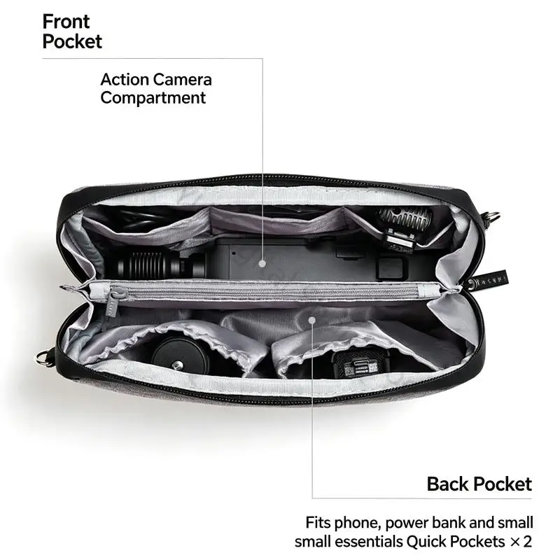 96BA Pocket Camera Storage Case for Pocket 3 and Pocket 4 with a Cushioned Interior and Separate Gear Areas for Carrying