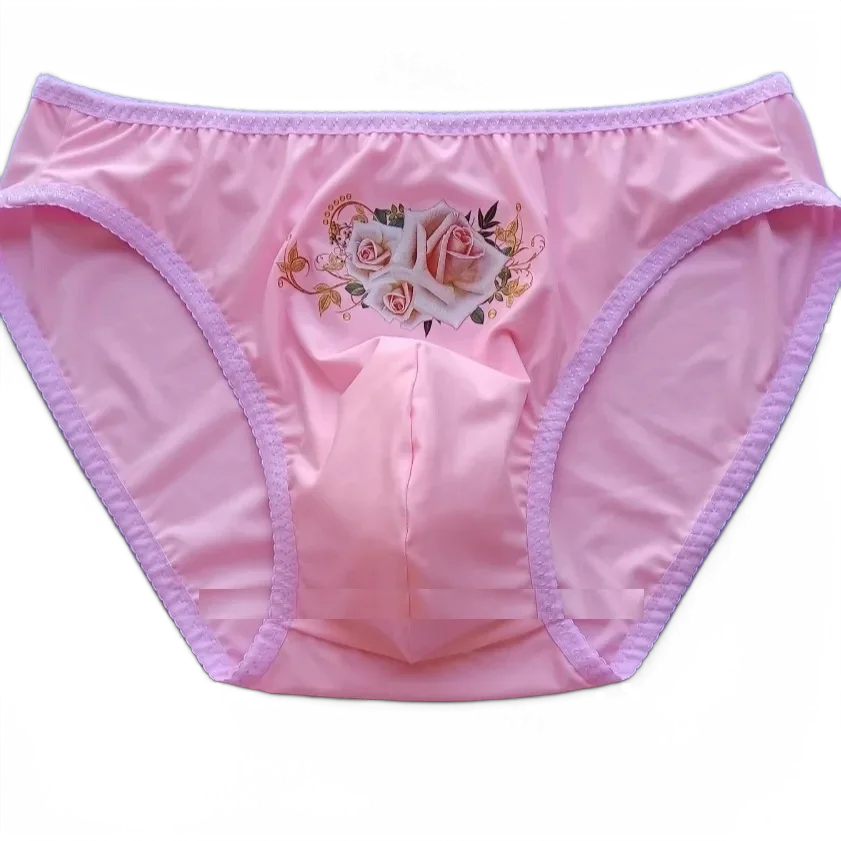 Man's Pink  Floral Printing Briefs Live Show Dance