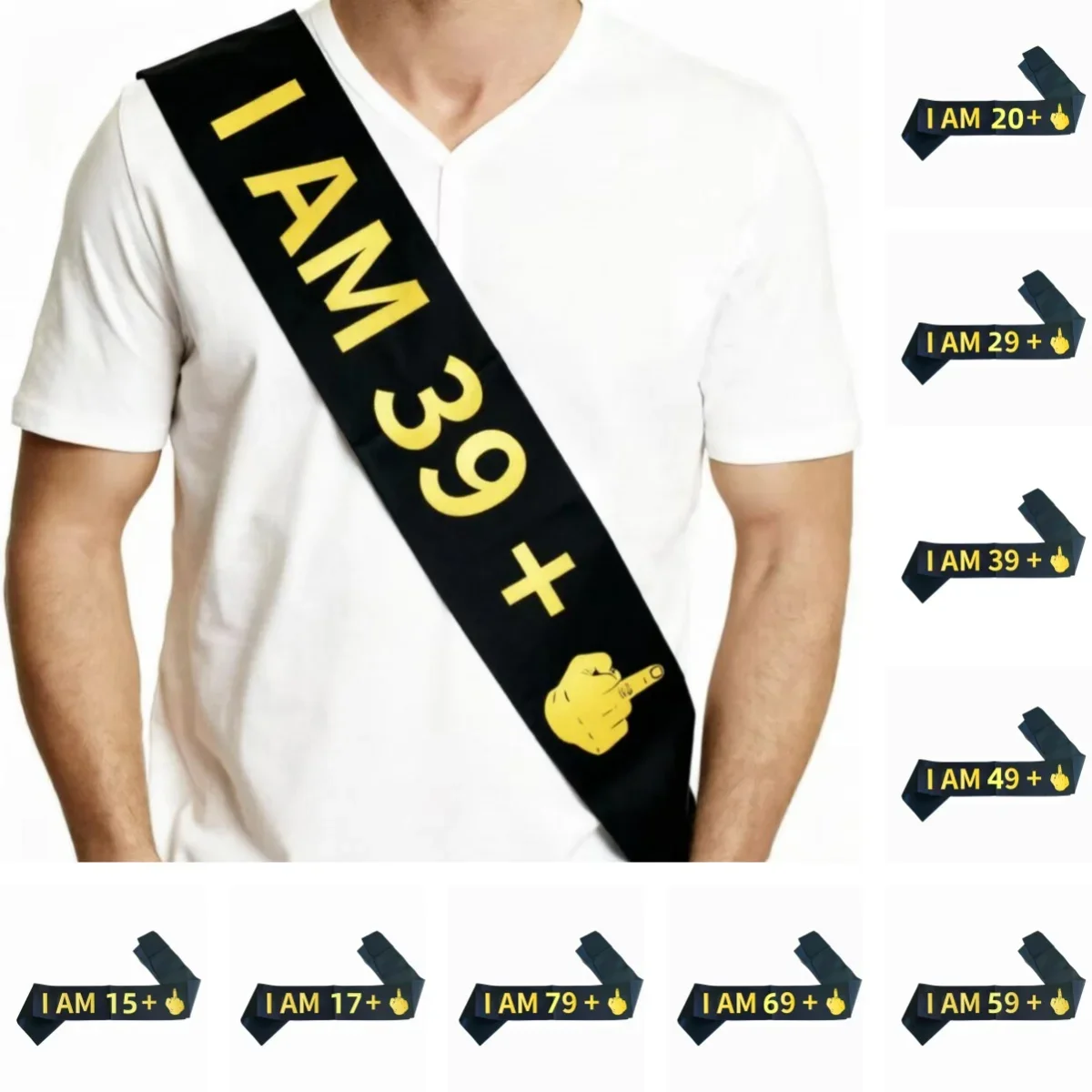 �I AM?+1“-Schärpe, lustige Geburtstagsschärpe für Männer und Frauen, Geburtstagsgeschenke, Partydekorationen, schwarze Schärpe mit goldglitzerndem Schriftzug – Detail 1