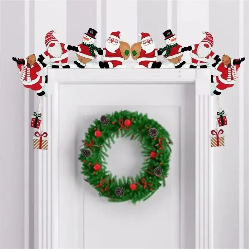 Christmas Door Frame Decoration Santa Claus Snowman Reindeer Wooden Door Corner Pendant for Home Christmas Party Indoor Decor