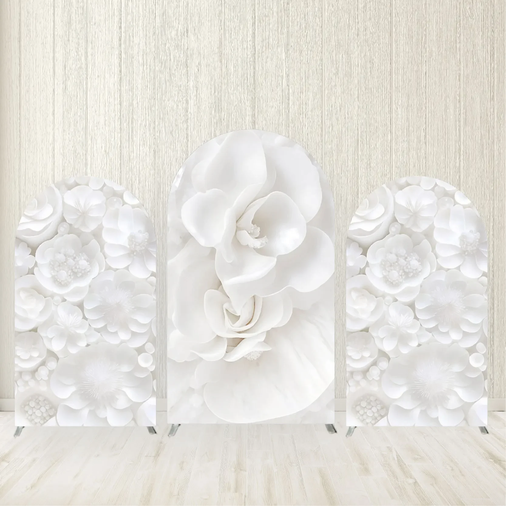 Wedding Ceremony Arch Backdrop Cover Blooming White Orchid Design Arched Cover for Celebration Birthday Photocalling Decoration