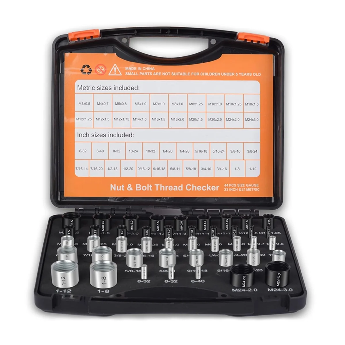 44-teiliger Mutter- und Bolzengewindeprüfer, Standard- und metrischer Gewindedeffungsmittelschrauben, Größenlehre 23 Zoll und 21 metrisch