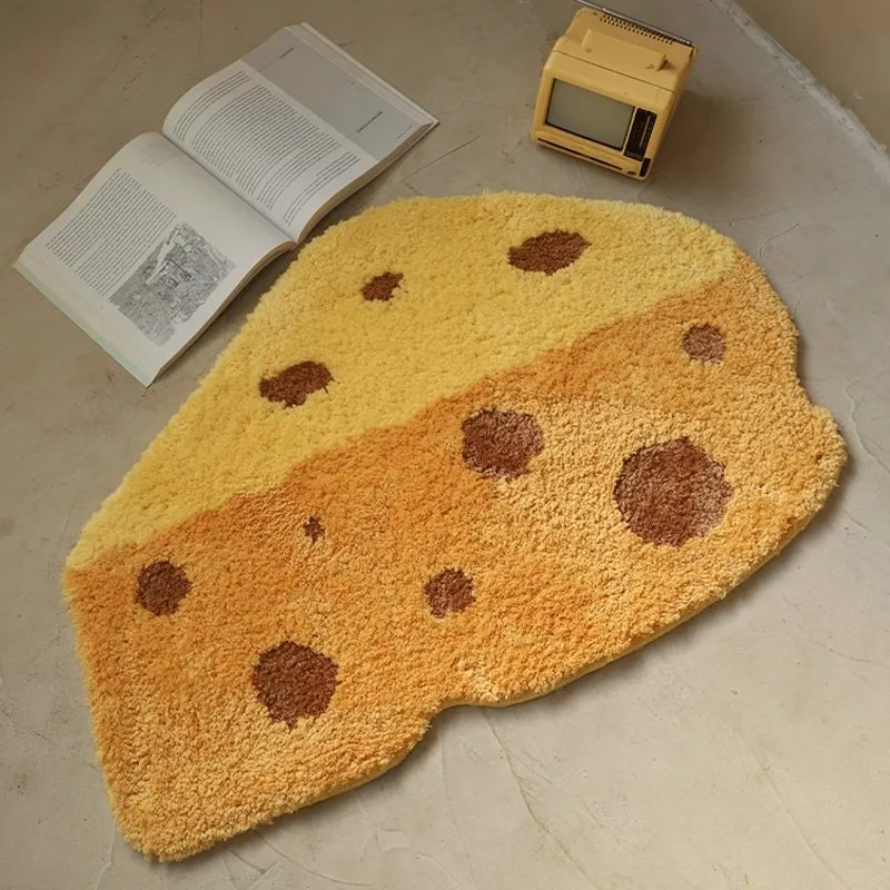 Premium Cheese-Themed Flocked Carpet Super Absorbent Non-Slip Kids Room Rug Plush Bedside Table Mat for Girls Bedroom