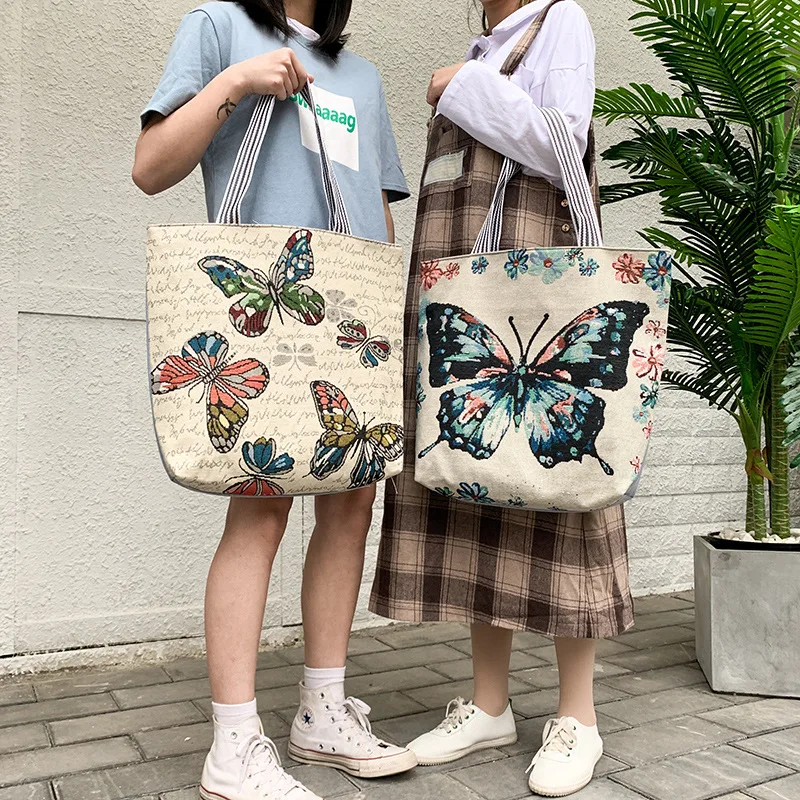 Summer Women\'s Canvas Cartoon Graffiti Printing Handbag Large Capacity Shoulder Beach Bag Fashion Folding Ladies Casual Tote Bag