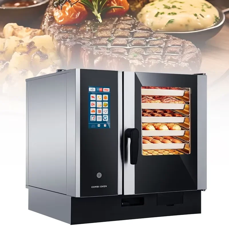 Intelligent Electric 6-Tray Stainless Steel Nonstick Iron Combi Steam Convection Oven Large Touch Screen Baking Steam Oven