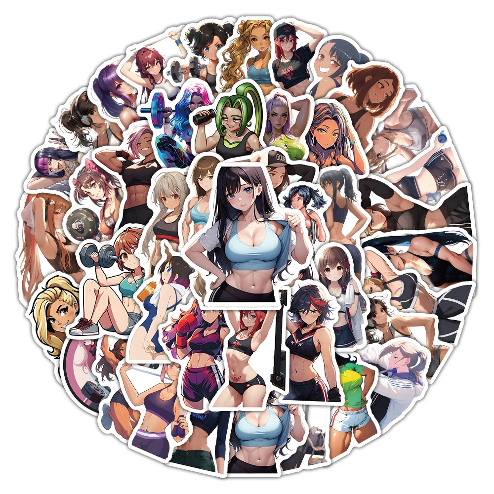 10/30/54pcs Cool Fitness Muscle Anime Girl Stickers Cartoon Sexy Sport Girls Decals Laptop Skateboard Phone Bike Adult Sticker